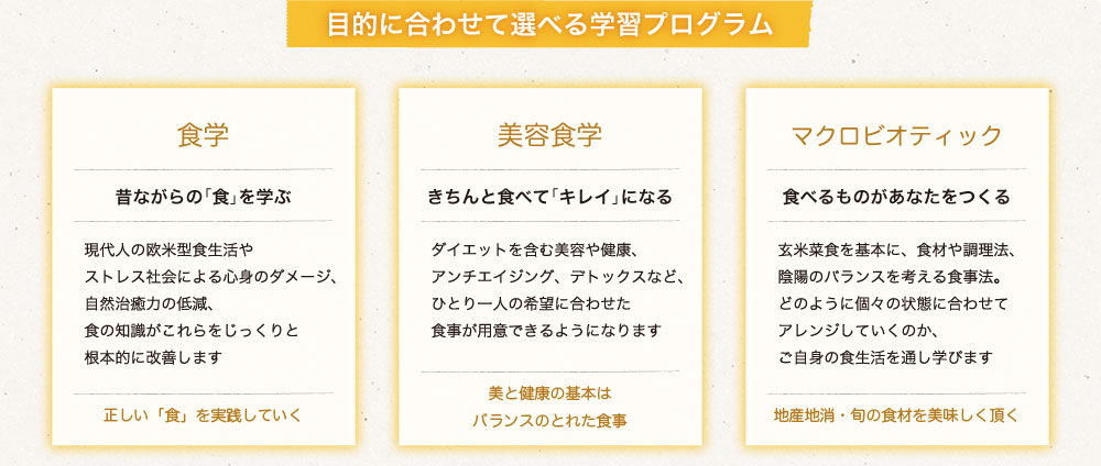 仕事に役立つ。日常の食事に役立つ。食を基本から学べます。